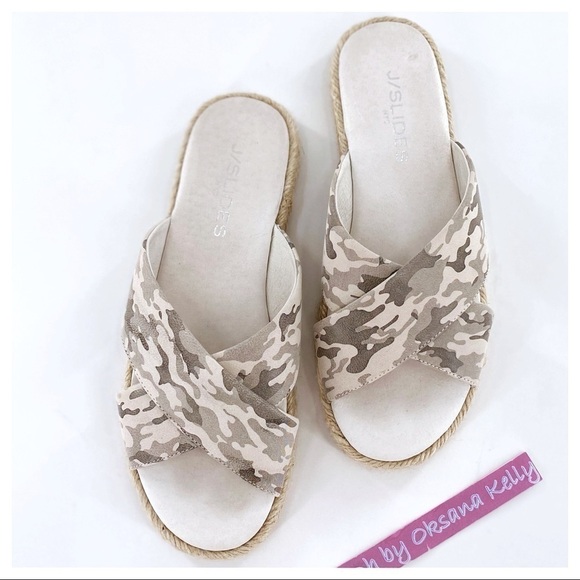 J/Slides Reva Camo Espadrille Sandal Leather Sz 6 - Picture 3 of 7